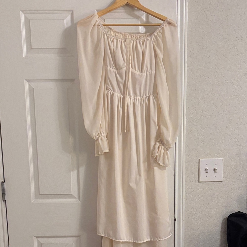 Cream Off-Shoulder Long Sleeve Dress